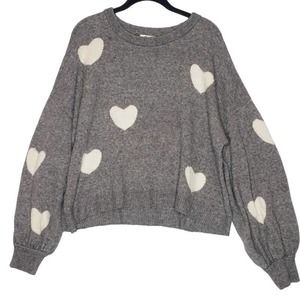 Madewell Heart Dot Balloon Sleeve Pullover Sweater XL Coziest Yarn Gray Twee